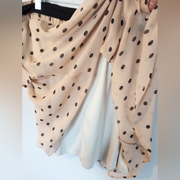 Polka dot asymmetrical tiered coquette pull-on skirt w/ belt and built-in slip - Picture 4 of 6